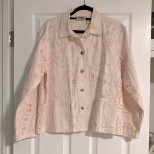 Perfect Blush Pink Paisley Embroidered Swing A Line Buttoned Jacket with Pockets